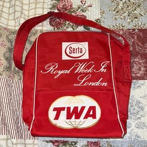 Vintage TWA red Serta Royal week London airline tote carry on bag